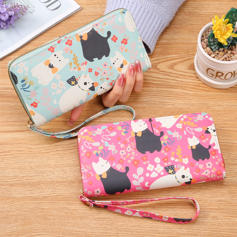 New animal printing graffiti dog coin purse student card holder simple fashion coin long zipper women's wallet