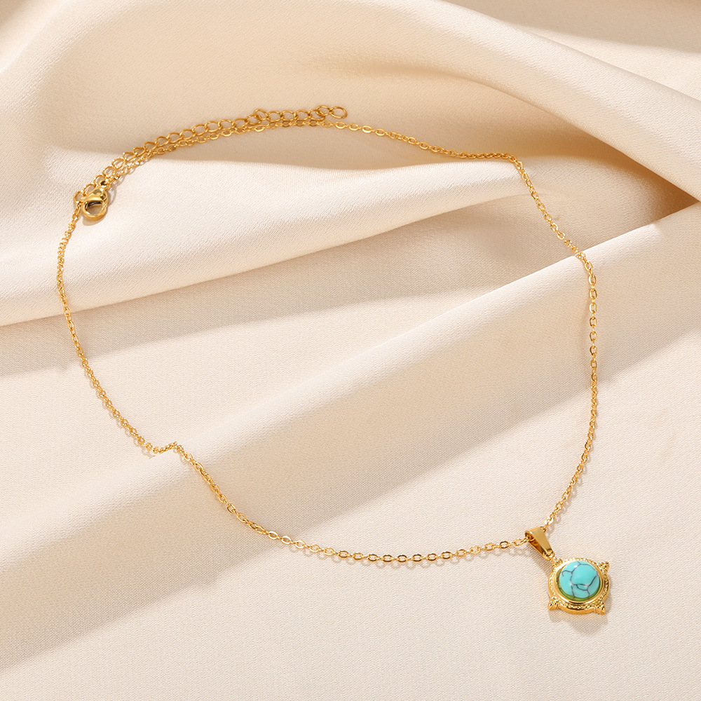 20g Weight 0.03µm-0.05µm Gold Plating Thickness PVD Coated Gold Plating Process Lobster Trigger Clasp Closure Clasp Closure Type 18K Real Gold Plated Plating Material 304 Stainless Steel Pendant Material Natural Stone, December Birthstone Turquoise Inlay Material Pendant Necklace Classification 304 Stainless Steel Chain Material 1 Piece Quantity Holiday, Daily Occasion 304 Stainless Steel Material Geometric Pattern Women's Gender Retro, Classic Style Style Waterproof Non Tarnish, Plating, Inlay Craft PVD Coated Real Gold Plated Geometric Titanium Steel Retro Classic Style Waterproof Non Tarnish Titanium Steel Lobster Trigger Clasp Closure Pendant Necklace 8