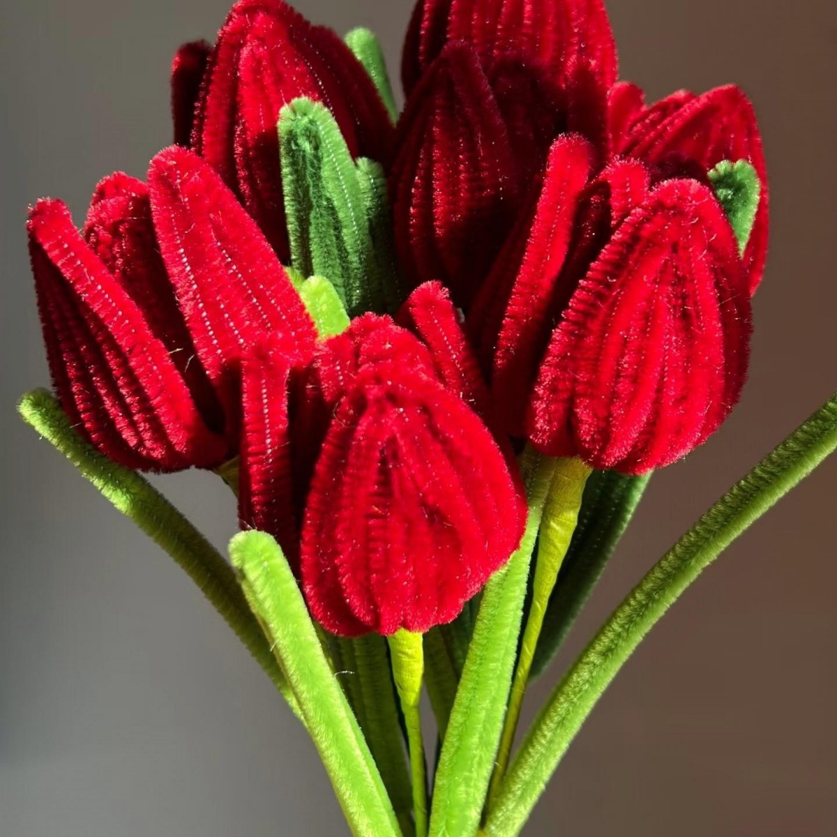 와인색 튤립 한 송이 꽃다발