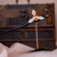 黑檀木玉兰花发簪新中式清冷感簪子日常简约盘发头饰木质花朵发钗