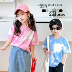 兒童短袖2024夏季新款超薄透氣上衣扎染a類親膚純棉潮童洋氣T恤衫