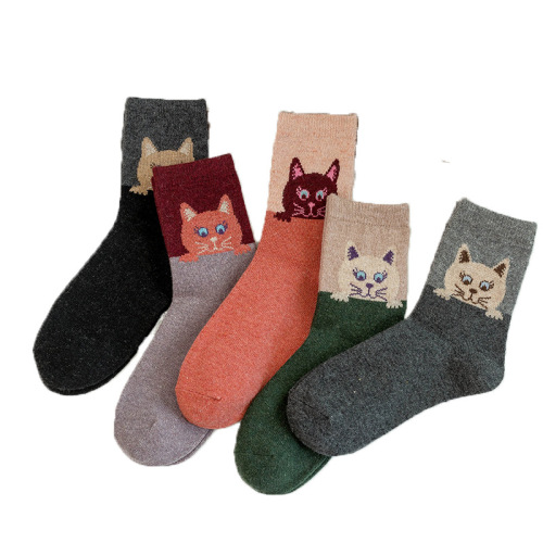 22 new winter socks for women, mid-calf socks for cats, thickened and warm rabbit wool socks, exclusively for cross-border foreign trade on Amazon