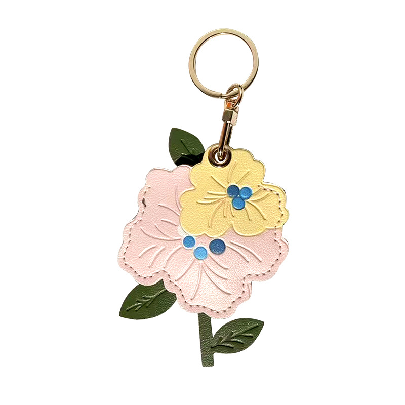 Venta caliente transfronteriza flor de durazno cuero control de acceso funda de tarjeta localizador funda protectora llavero colgante de regalo llavero