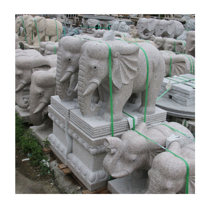批发雕刻汉白玉石雕大象一对晚霞红吸水招财象酒店庭院门口镇宅