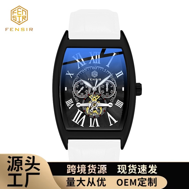 Factory wholesale FENSIR men's quartz watch wine barrel dial three-eye fashion business quartz watch foreign trade delivery