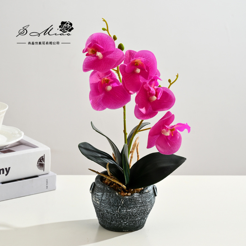 Flor falsa 5 flores 5 hojas sensación orquídea mariposa bonsai flor de alta calidad sala de estar decoración floral decoración de imitación maceta falsa