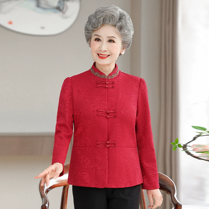 Бабушка весенняя одежда в китайском стиле Тан топ для пожилых женщин весна и осень мама рубашка для пожилых людей свадебный праздник день рождения одежда