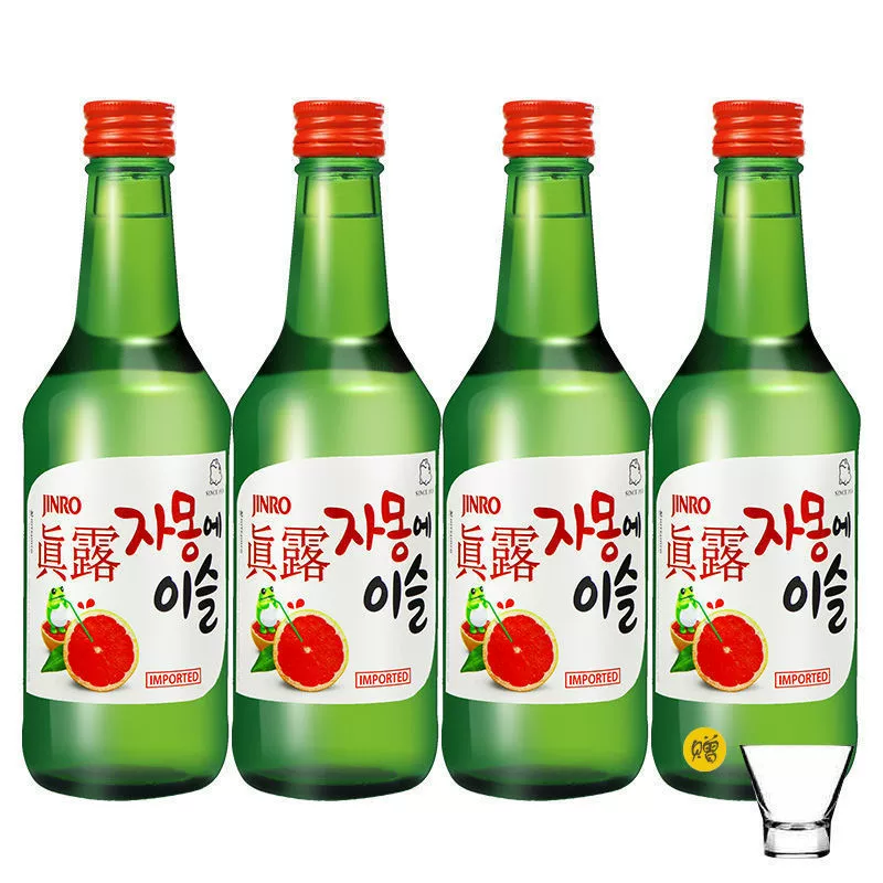 Соджу со вкусом зеленого винограда и грейпфрута Han Jinro Green Grape Grapefruit Flavored Soju 13% 360мл*4 бутылки, 1 бокал вина, опт