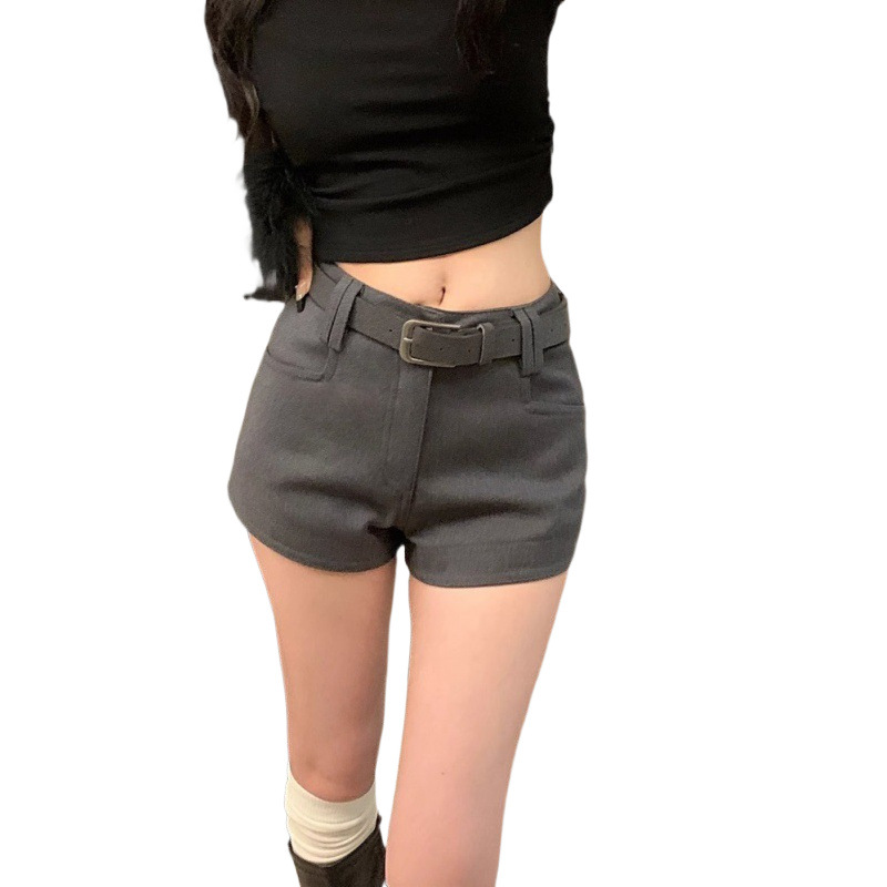 다크 브라운 컬러 높은 허리 모직 반바지 여성의 새로운 가을과 겨울 캐주얼 바지 2024 슬리밍 캐주얼 스트레이트 바지
