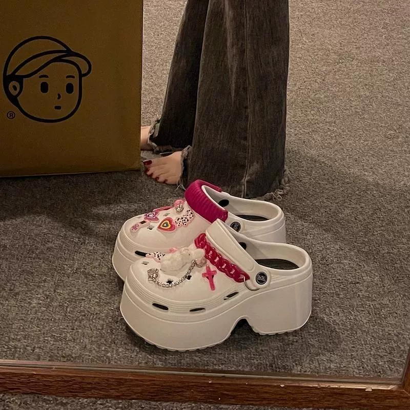 Женские летние босоножки-балетки с мультяшным милым крокодилом, модная новинка 2024 года, увеличивающие рост, 2 в 1