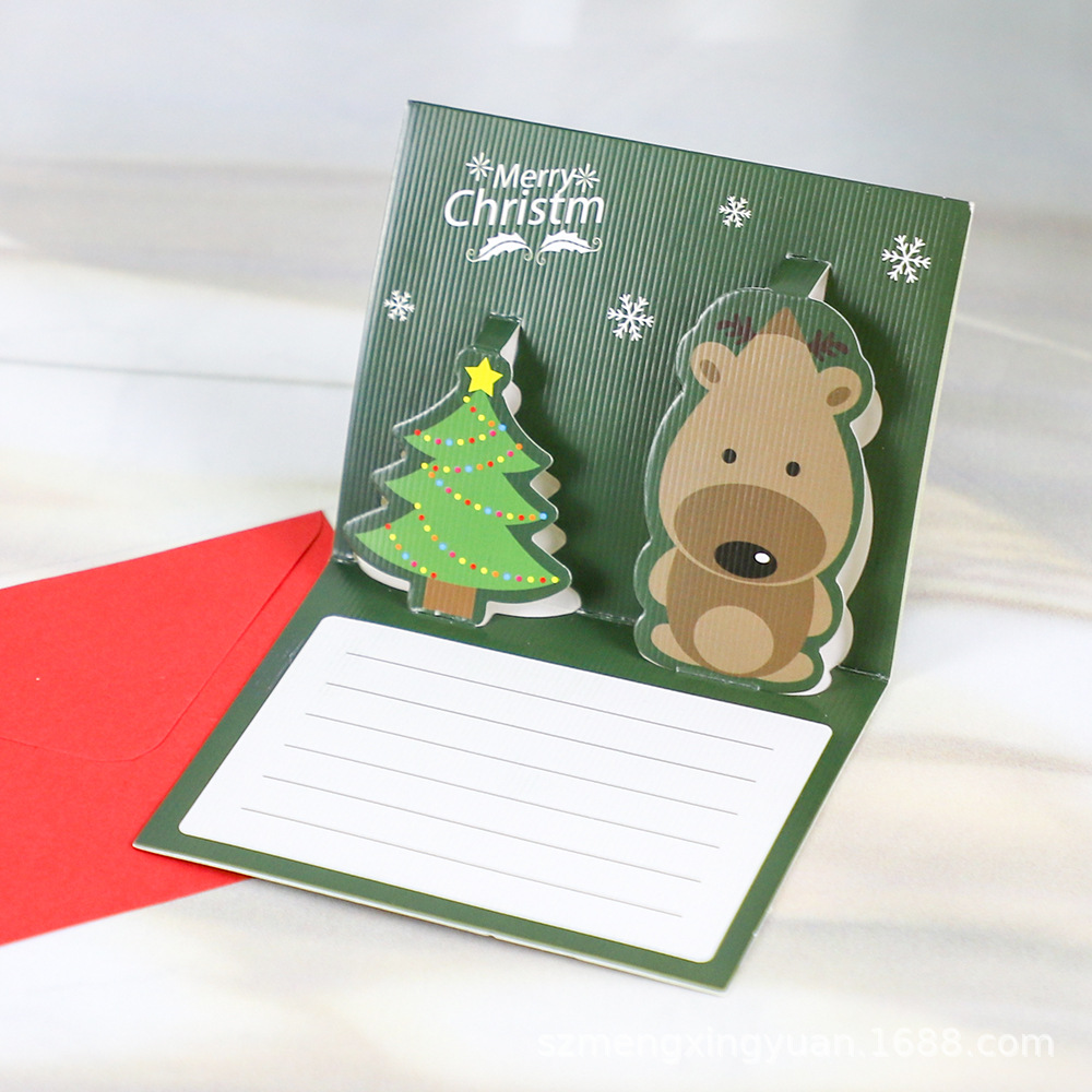 Regalos de Navidad creativos tarjetas de regalo de decoración con sobre de felicitación cartón de dibujos animados tridimensional tarjeta de mensaje de Santa