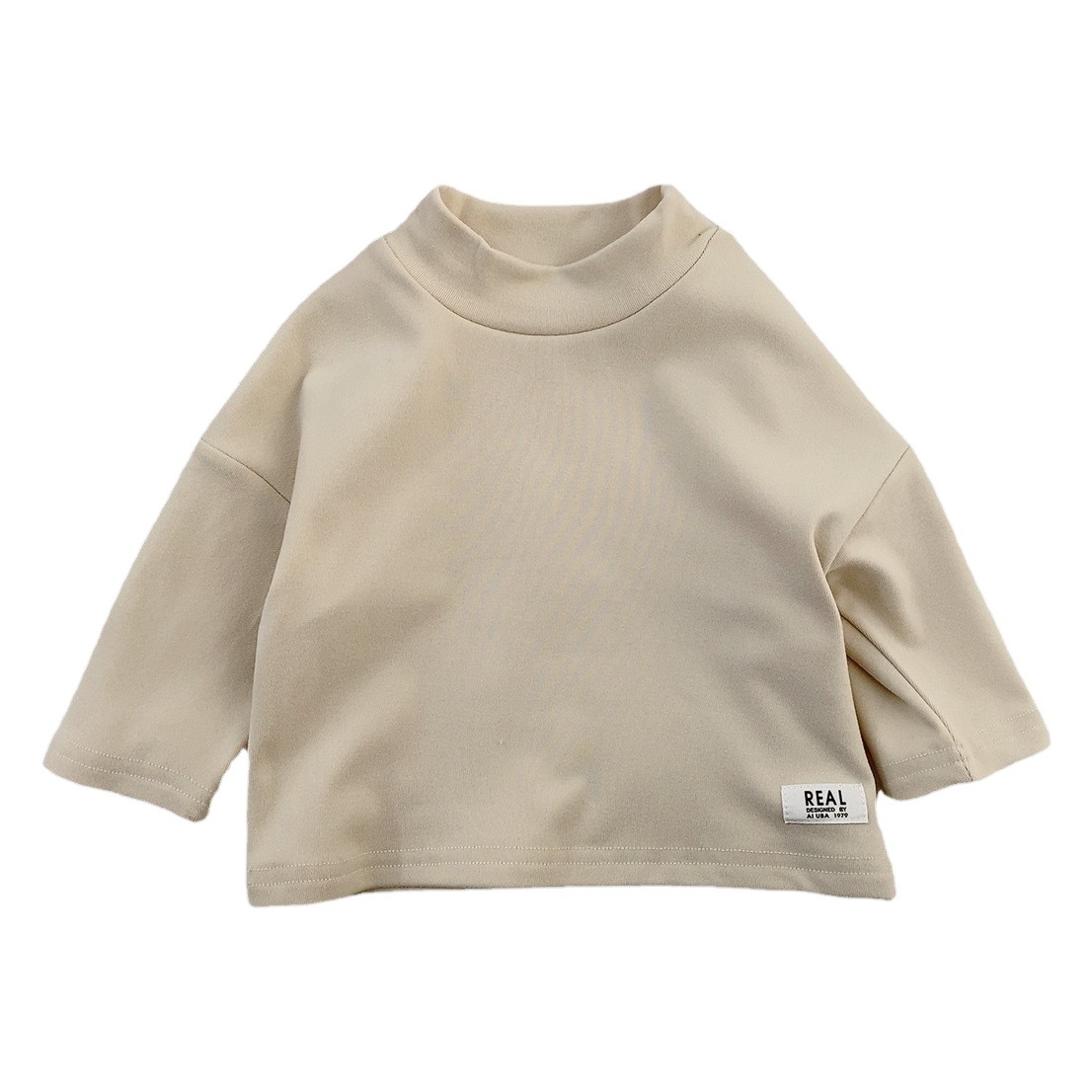 Camiseta de capa base para niños, ropa infantil de estilo coreano, camiseta de capa base a rayas con media cuello alto para bebé, jersey para bebé de primavera y otoño.