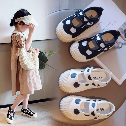 2024 spring and autumn new shoes for girls, cute polka dot canvas shoes, fashionable casual shoes, breathable baby shoes