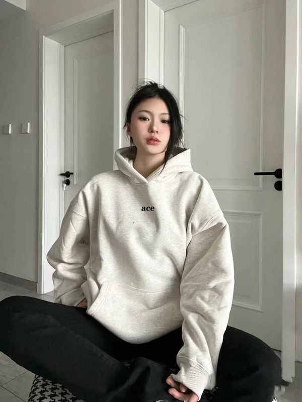 爆款设计美式白灰色薄款卫衣外套女2025新款春秋冬季宽松显瘦上衣|undefined