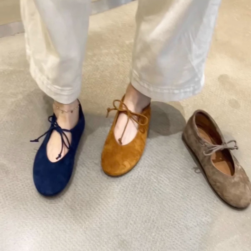 (in Stock) 25 Spring and Summer New Style Lace-Up Bow Ballet Shoes Soft Sole Mary Jane Versatile Shallow Mouth Small Single