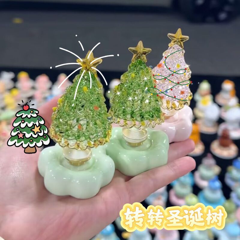 Ceramic Glazed Rotating Christmas Tree Decorations Christmas Small Gifts Cute Desktop Atmosphere Crafts Ornaments