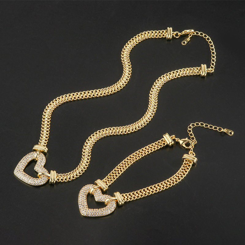 Brass 18K Gold Plated Heart Shape Zircon Bracelets Necklace display picture 4