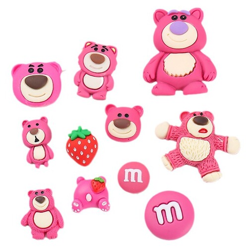 Creative cute strawberry bear diy cream glue phone case accessories m bean bear strawberry resin accessories