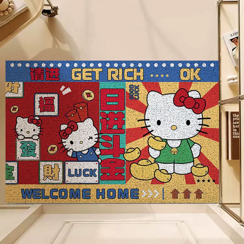 Silk loop doormat for the entrance, cartoon kitty doormat, dirt-resistant, can be cut to size, non-slip, easy to maintain, PVC entrance door mat
