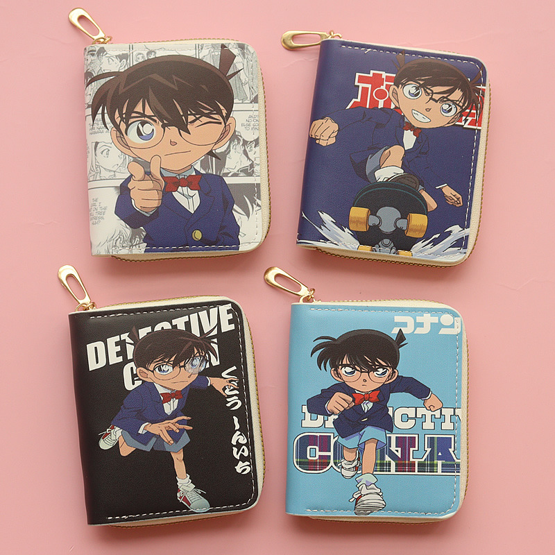 2026 New Men's Wallet Short Zipper Conan Student Cartoon Mini Wallet Coin Purse Card Holder
