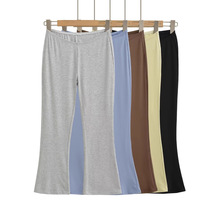 2025秋季新款纯色细边低腰弹力八分喇叭裤休闲时尚长裤批发女