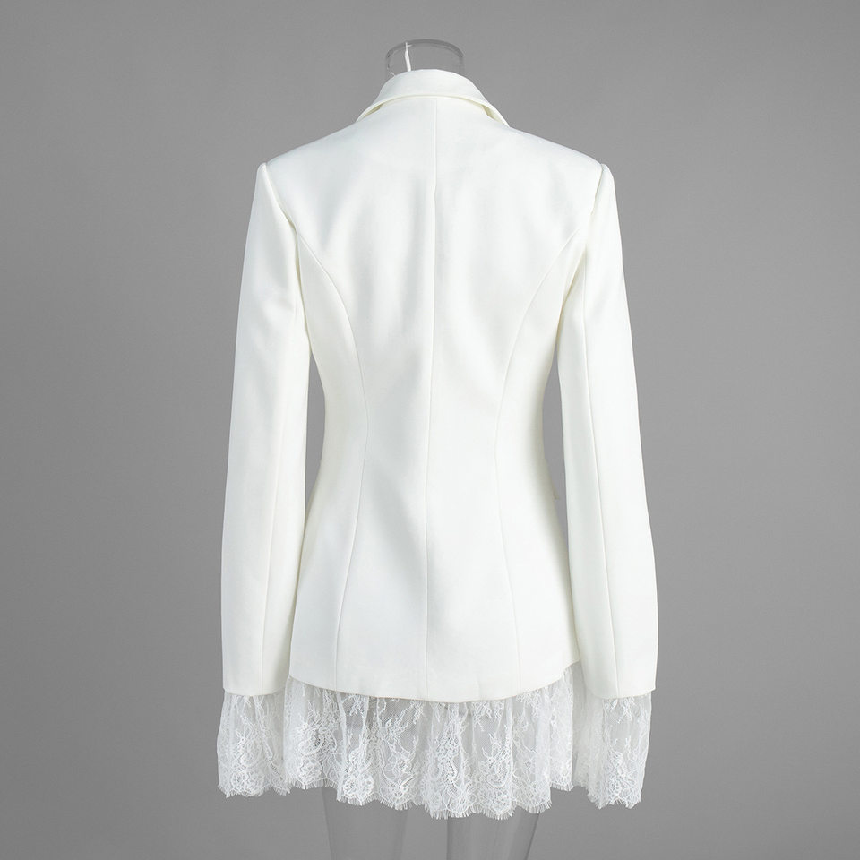 Áo blazer nữ phối ren chiết eo dáng trung bình tay dài cổ vest một hàng cúc — Màu trắng, màu đen chi tiết 5