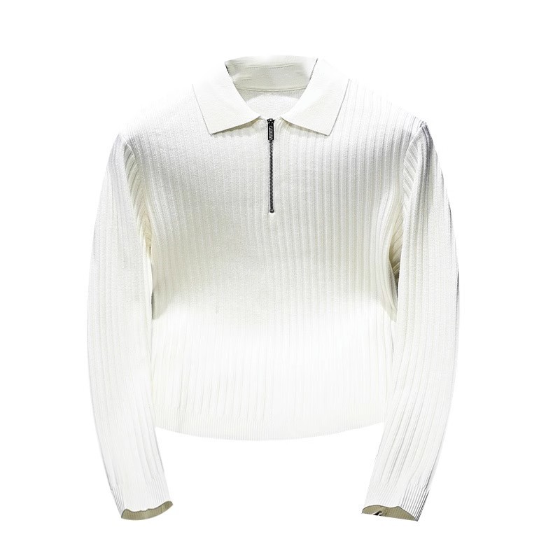 Hochwertiger Reverspullover mit Reißverschluss für Herren im Herbst und Winter im koreanischen Stil, trendiger gestreifter dicker warmer Pullover mit Polokragen für Herren_voghion.com