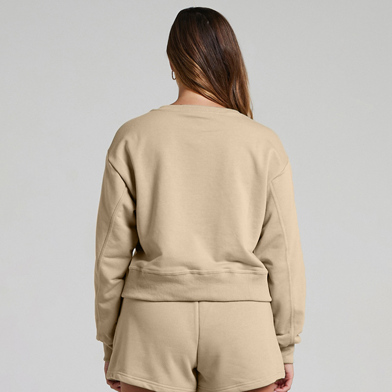 Solid Color Long Sleeve Sweaters Women Clothing Short Two-Piece Casual Shorts Suit