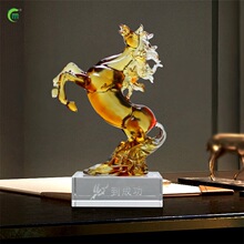 锋明古法琉璃马到成功摆件办公室装饰品工艺品琉璃马奖杯高档礼品