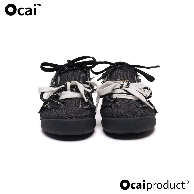 Ocai Colorist デニム ブラック ヘッド トレーニング シューズ、ファッショナブルで多用途なコントラストカラーの靴ひもデザインのフラット カジュアル シューズ|undefined