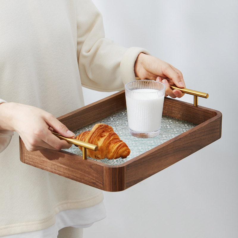 Black Walnut Wooden Fruit Tray Rectangular Tray Tea Family Breakfast Refreshment Wooden Tray Fruit Tray Living Room Household