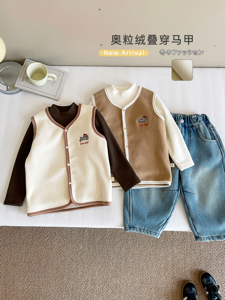 Wind Valley 2025 otoño y invierno nueva ropa infantil para niños coreanos versátiles perros bordados chalecos gruesos para niños y niñas