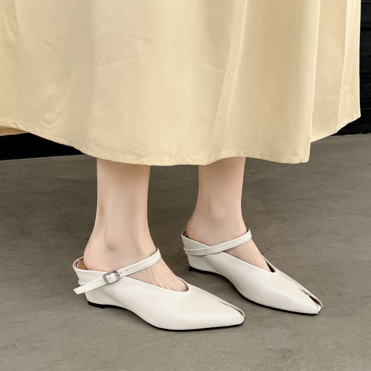 Sandal nữ hở mũi gót nêm cao da bò tăng chiều cao quai ngang — màu đen, màu trắng, màu mơ chi tiết 84
