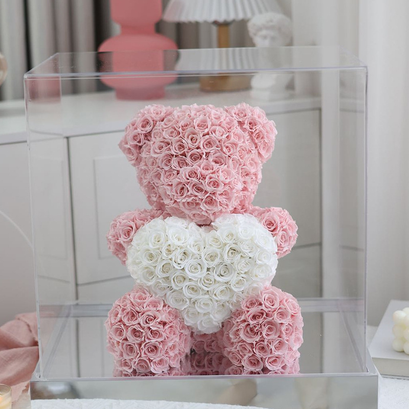 Día de San Valentín regalo Rosa oso eterno flor grande decoración rosa caja de regalo para novia regalo de boda novia