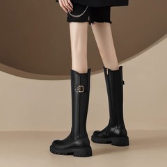 太い脚の女性用ロングブーツ、大きいサイズの女性用太いmmハイブーツ、ブラウンストレッチブーツ、大きなブーツ