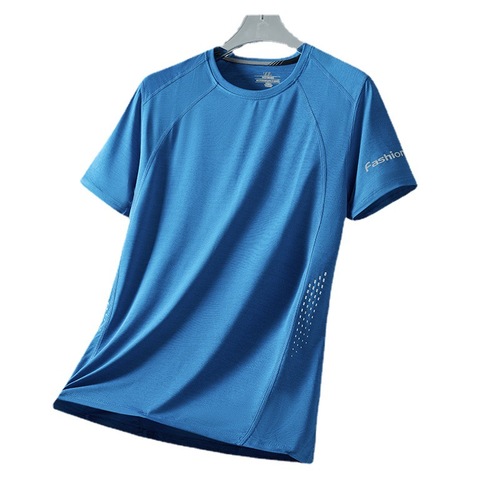 Quick-dry Ice Fiber Short Sleeve Men Ice Cool T-shirt Running Sports Top Dad Plus Size Fat Man Sweatshirt Half Sleeve