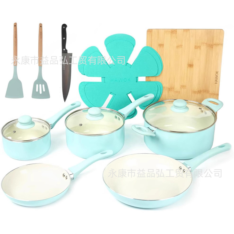 Fábrica directa de 15 piezas de set de ollas sin humo sin toque bandeja popular cocina set de regalos ollas