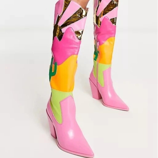 Cross-Border Independent Runway Show Chunky Heel Multicolor Patchwork Long Boots for Women, Comfortable and Versatile, Lightweight Street Style Low Heel European and American Style Cross-Border Independent Runway Show Chunky Heel Multicolor Patchwork Long Boots for Women, Comfortable and Versatile, Lightweight Street Style Low Heel European and American Style