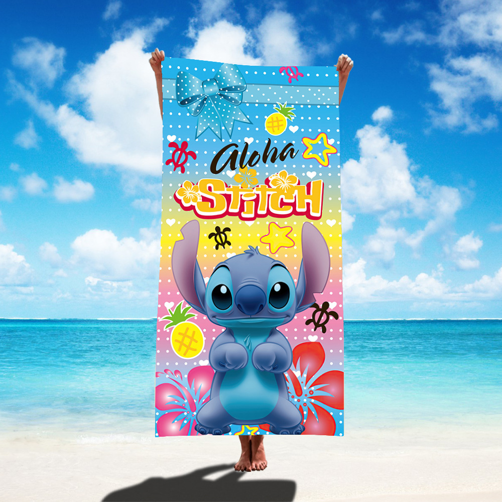 TEMU nueva toalla de playa estampada Stitch de gran tamaño toalla de baño para niños toalla de baño toalla de microfibra