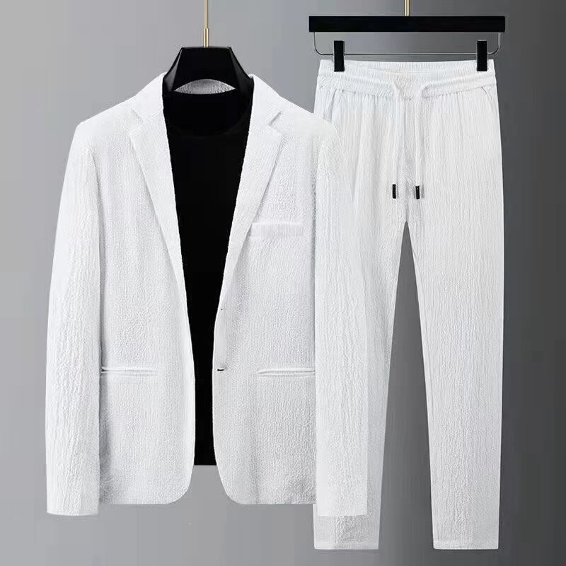 Suit Set for Men, Summer Fashion, Long-Sleeved High-End Casual Suit, Korean Style Trendy Slim Fit Handsome Two-Piece Set Suit Set for Men, Summer Fashion, Long-Sleeved High-End Casual Suit, Korean Style Trendy Slim Fit Handsome Two-Piece Set