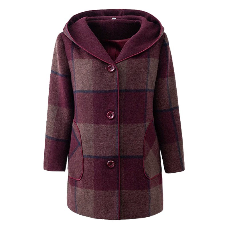 200 Jin, модное пальто для матери среднего возраста, длинное кашемировое пальто в клетку для женщин среднего и пожилого возраста