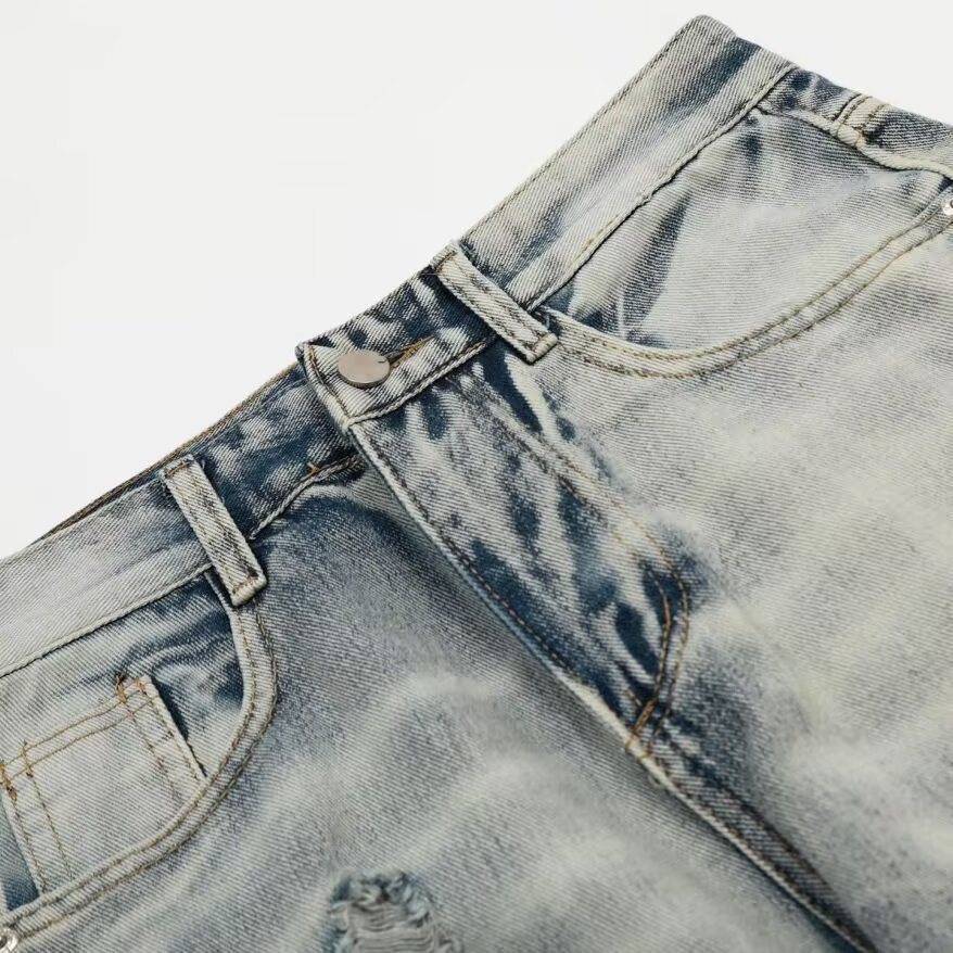 Embroidery Design Spring And Autumn New Trendy Letter Distressed Washed Cool Fashion Casual Straight Pants_mkmklike.com