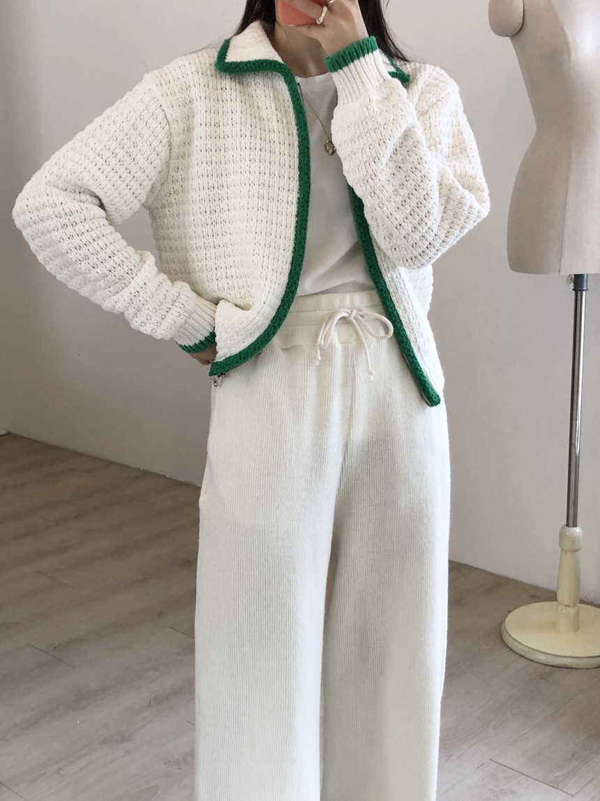 Contrast Thick Needle Zipper Cardigan Sweater Coat