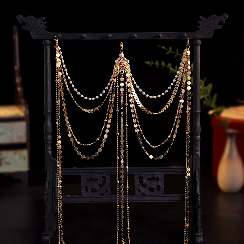 Hanfu Waist Chain Waist Pendant Antique Style Pressing Placket Pressing Pearl Waist Chain All-match Long Tassel Gold Accessories