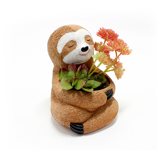 Cross-border new sloth flowerpot ornaments creative resin succulent potted flower vat accessories desktop green plant ornaments wholesale