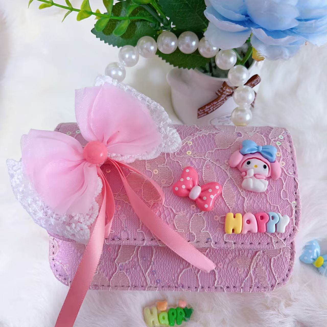 Bolsos para niños nuevos bolsos de perlas princesa niñas lindos bolsos de hombro de encaje arco cambio mochila