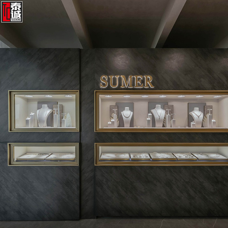 展厅收藏馆珍贵宝石首饰展示柜橱窗珍珠项链饰品陈列柜带灯珠宝柜