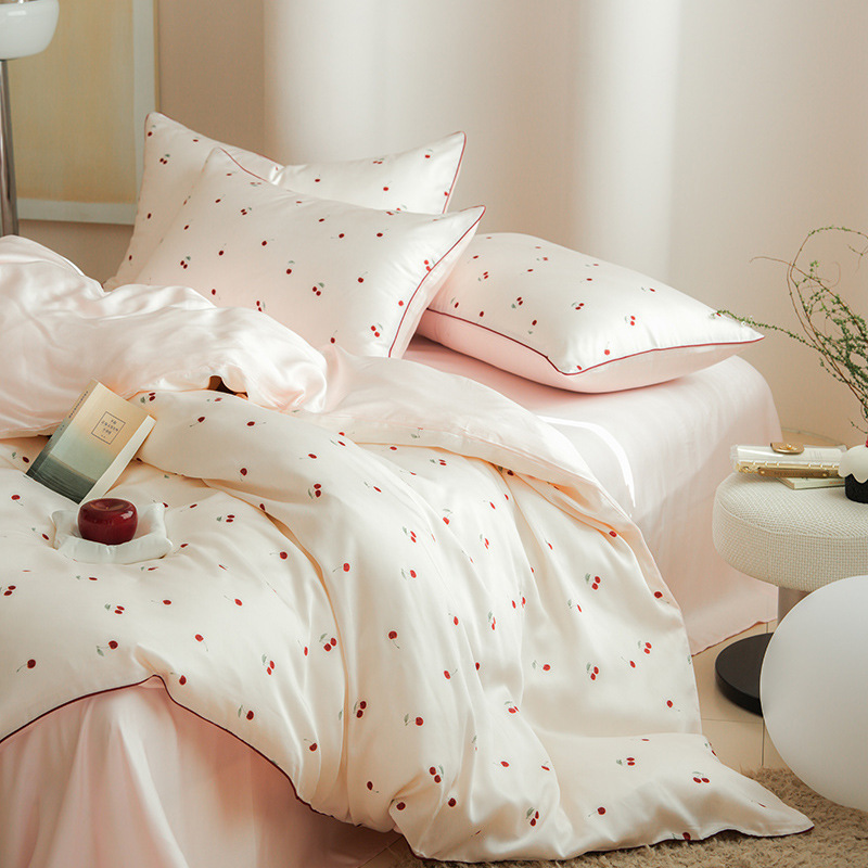 Small Fresh 80 Lanjing Tencel Four-piece Set Class A Summer Cool Ice Silk Quilt Cover Naked Sleeping Bedding suit