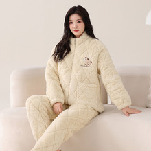 三层加厚加绒夹棉睡衣女冬季珊瑚绒女款冬天法兰绒超厚冬款家居服