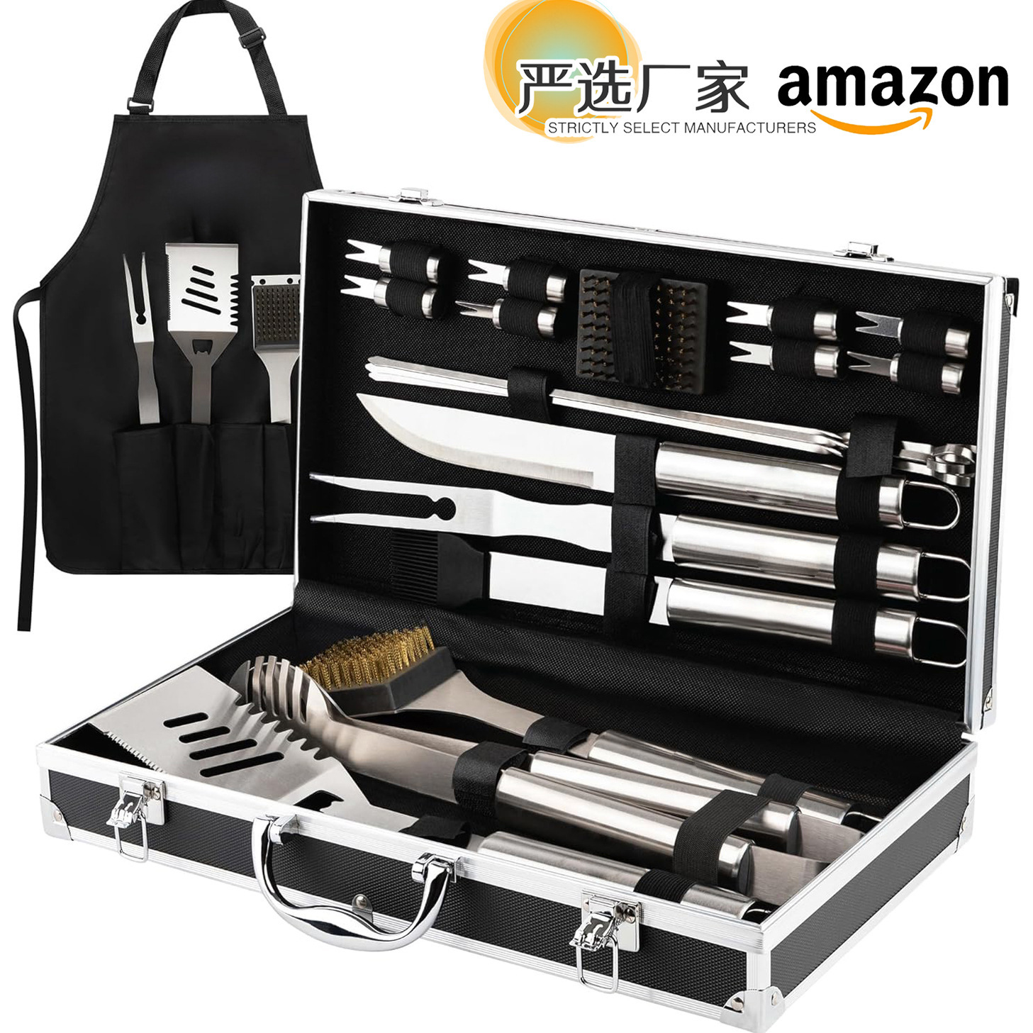 21 piezas de parrilla transfronteriza set BBQ set de estilo americano caja de aluminio herramientas de camping barbacoa
